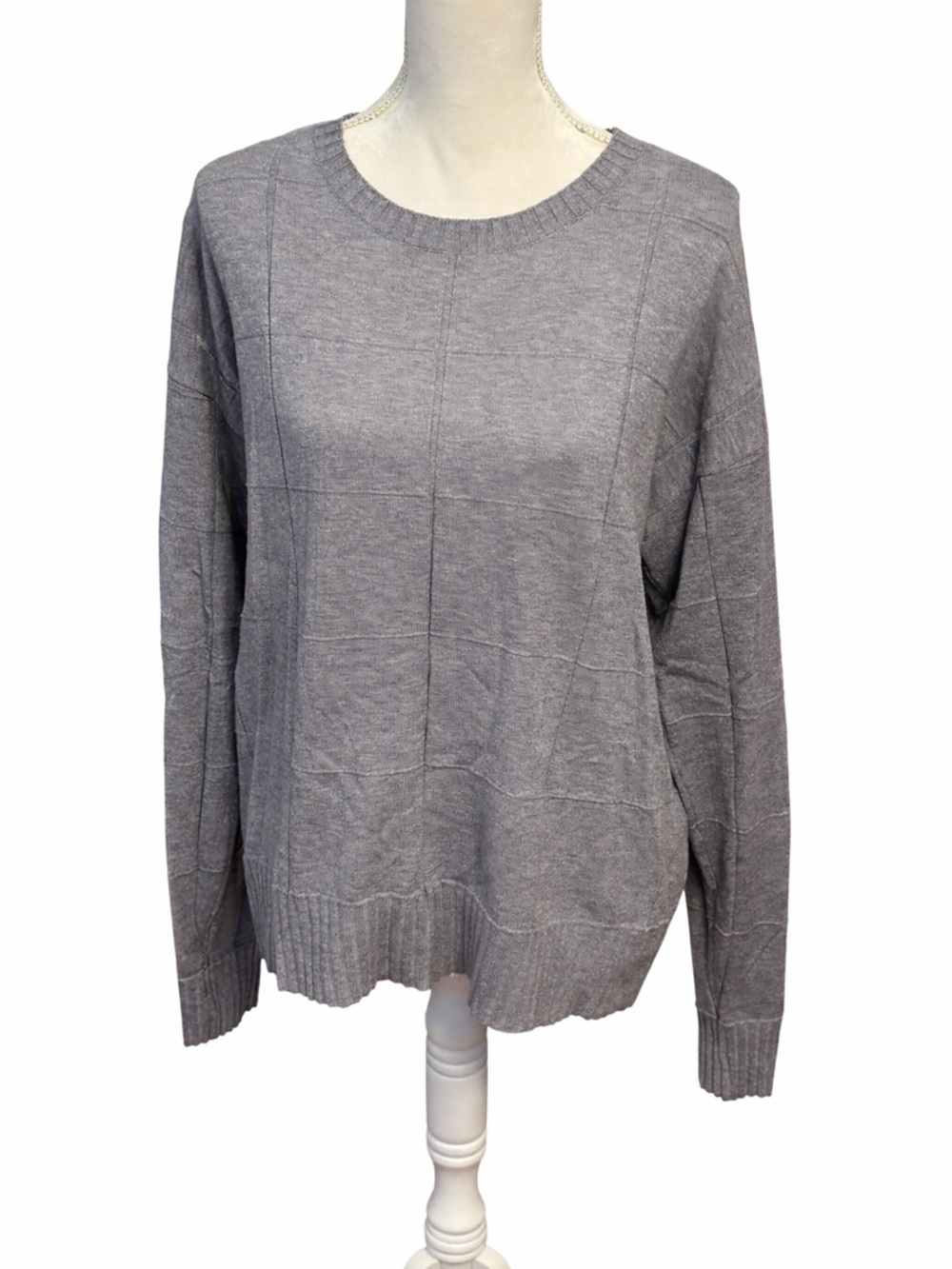 Cyrus Gray Windowpane Crewneck Pullover Classic Cozy Knit Comfy Sweater Size XL
